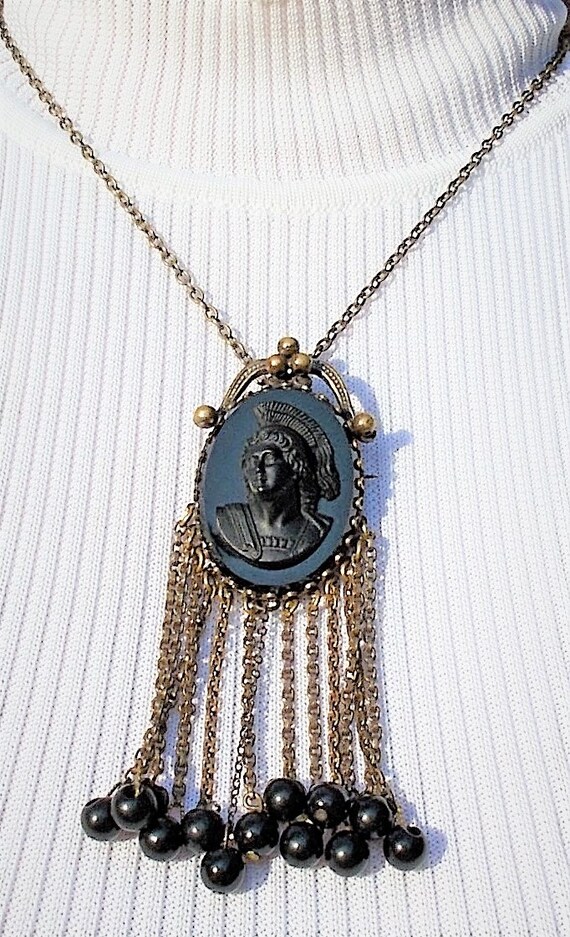 SALE Black ATHENA Cameo NECKLACE 1930 Female Warr… - image 2