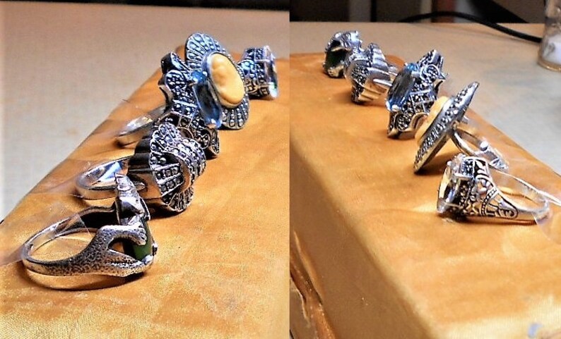 Size 6 Sparkling Glittering Sapphire Stone in Raised Edwardian Open Work Filigree 1 Sterling Marcasite Filigree Sapphire Ring Only 99.90