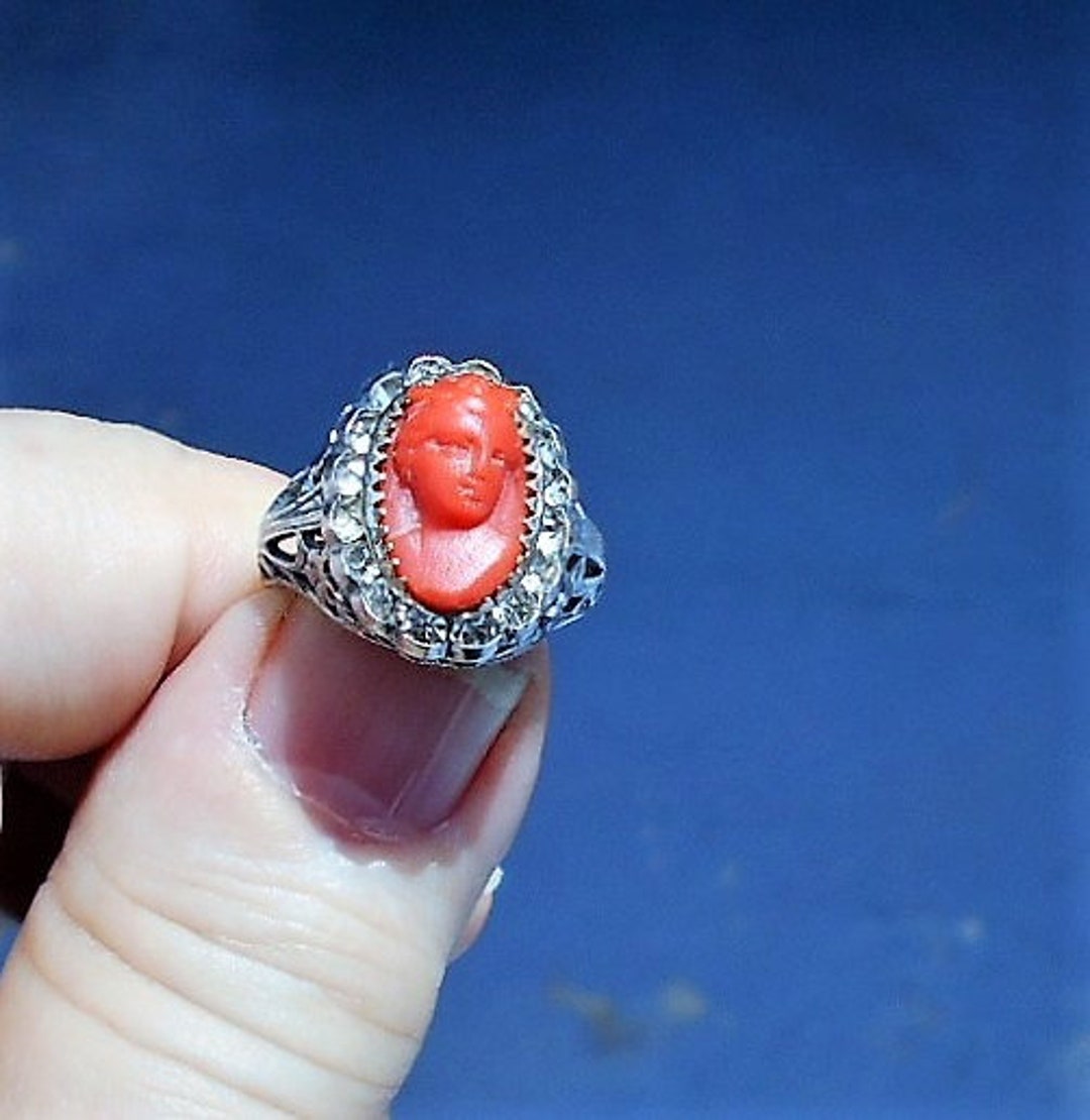 Coral cameo shop rings