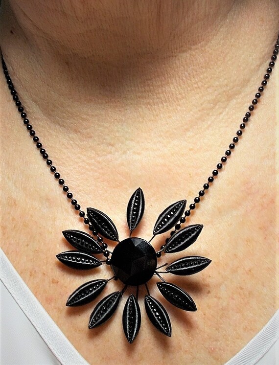 Glass black dahlia necklace deals