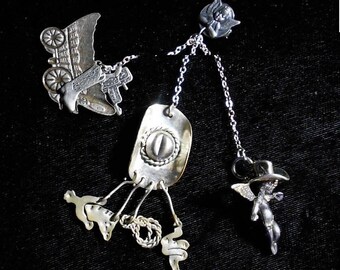 Sale COWBOY CHATELAINE  Sterling Angel Cherub w/ Cowboy Hat Sterling Cherub Brooch, Cowboy Hat Chatelaine w/Southwestern Charms, + 3 More.