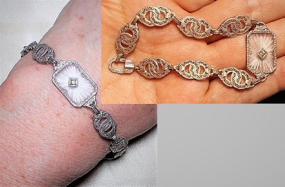 1920s Double Wedding Ring Camphor Glass Bracelet … - image 1