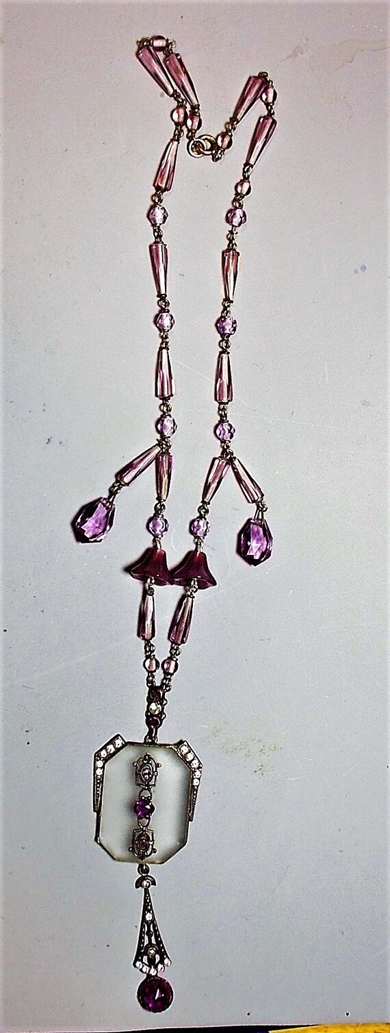 1910s Large Camphor Glass Lavalier w/ Amethyst Fa… - image 9