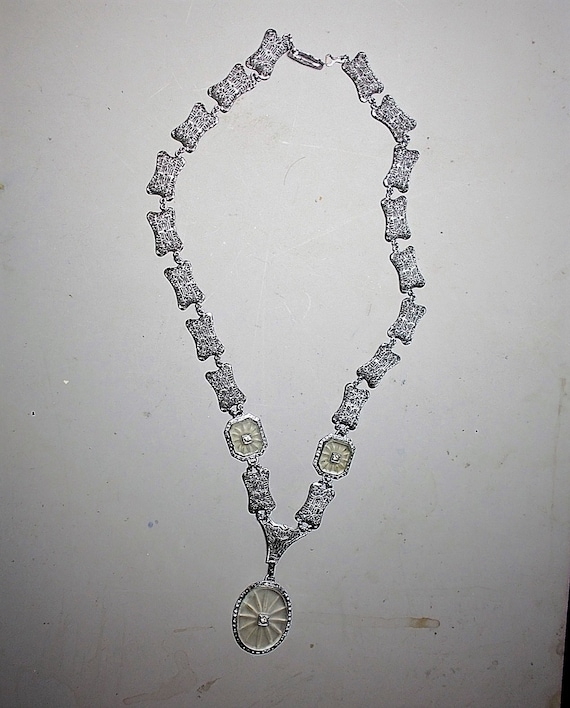 1920s 3 Camphor Glass Necklace Edwardian Rhodium … - image 6
