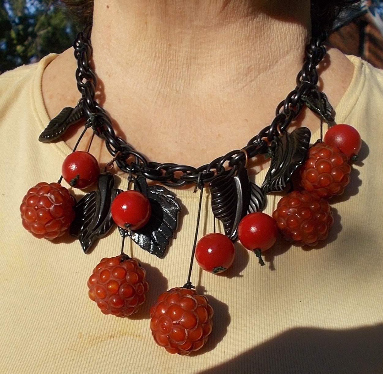 Bakelite cherry necklace clearance