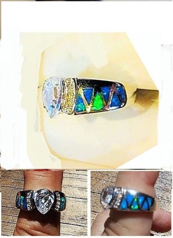 SALE Ring Fire Opal CZ Rin, Cubic Zirconia, Tear … - image 2