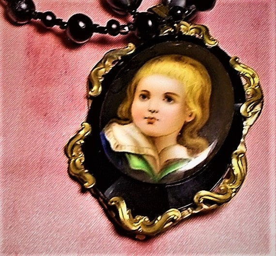 1880s 2"+ Porcelain Darling Child Hand Painted Br… - image 6