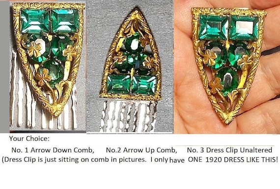 1 1920 Emerald Rhinestone COMB 100 Years Old Glittering  display picture 1