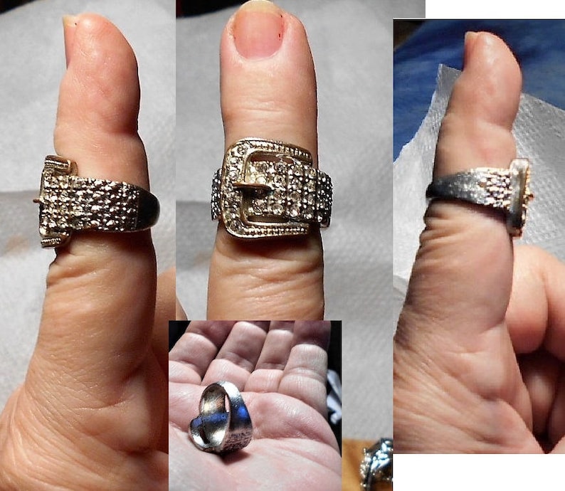 Hence the Price Only 19.90 SALE 1 Buckle Ring Vintage Silver Tone Rhinestone Buckle Old Conditon Loosing Tone on Back Size 7