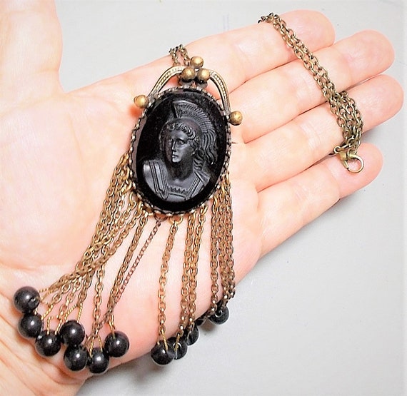 SALE Black ATHENA Cameo NECKLACE 1930 Female Warr… - image 3