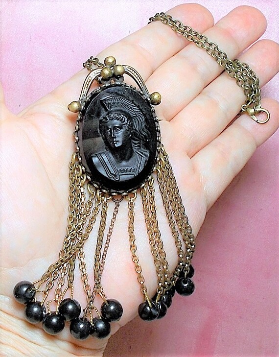 SALE Black ATHENA Cameo NECKLACE 1930 Female Warr… - image 5