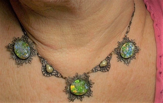 SALE Mirrored Glass CHOKER 1930s Confetti Colored… - image 3