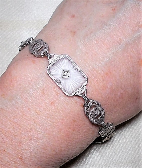 1920s Double Wedding Ring Camphor Glass Bracelet … - image 2