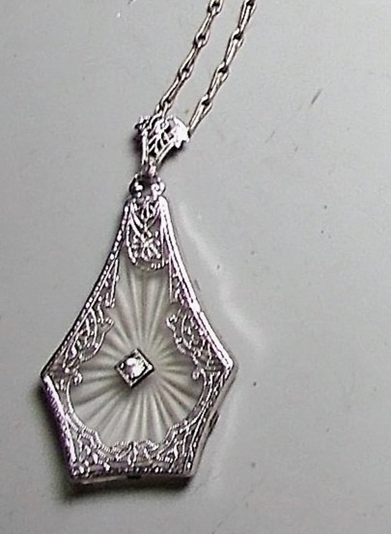 1920s Edwardian Camphor Glass Rhinestone Lavalier… - image 5