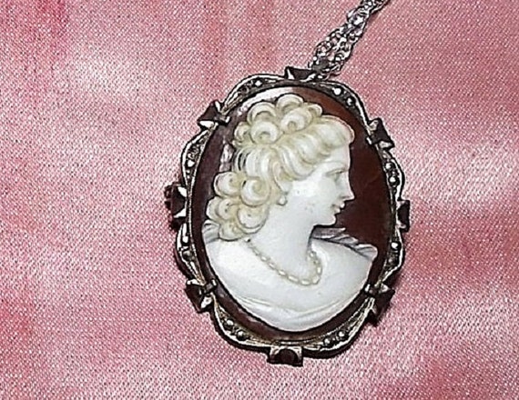 Sterling Hand Carved Shell Cameo, 1 1/2" Beauty w… - image 3