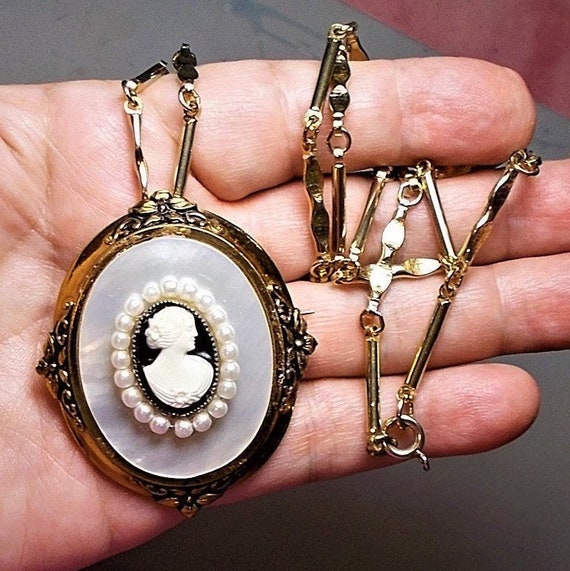 SALE Antique Gold Fill 1930s Cameo Black White Cel