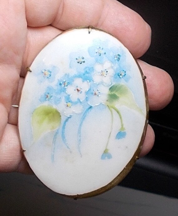 SALE HUGE Antique Hand Painted Porcelain Pale Blu… - image 3