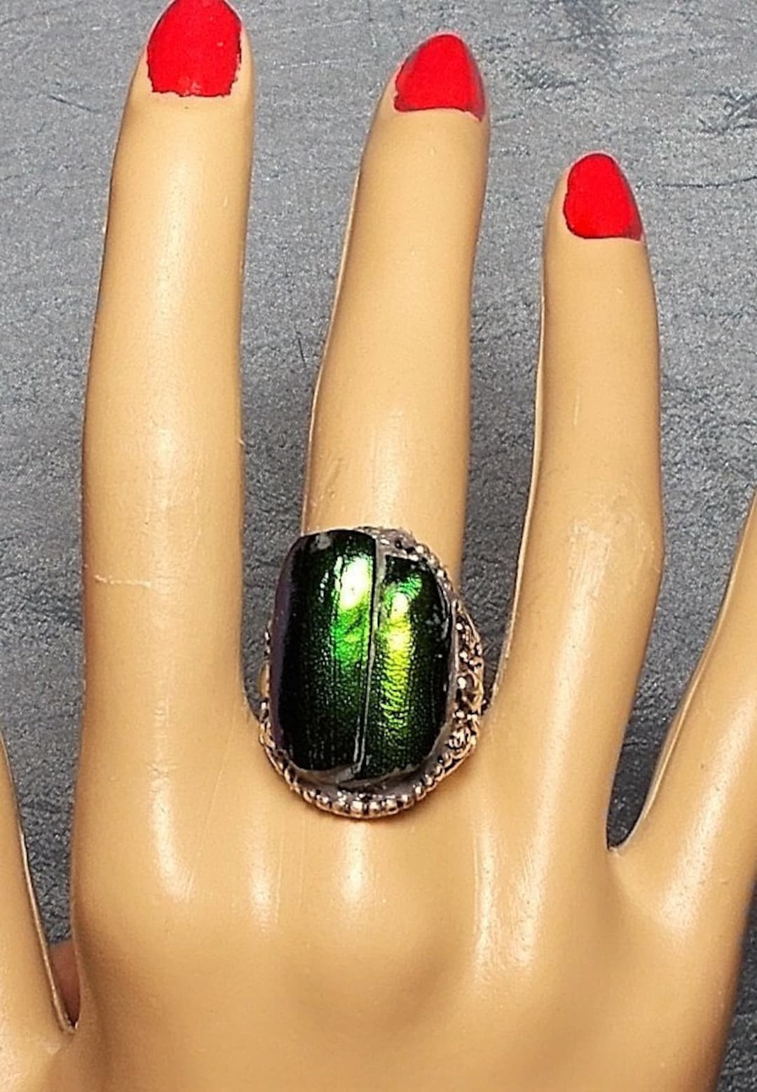 1 Vintage Scarab RING Natural Beetle Wing Ring Iridescent Colors Blue ...