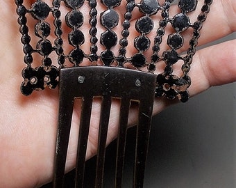 SALE Victorian Mourning Hair Comb, Antique Large Faceted  display picture 3