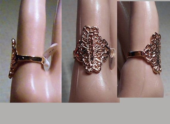 SALE 14K Gold Plate Filigree Ring, 1 Dainty Vinta… - image 1