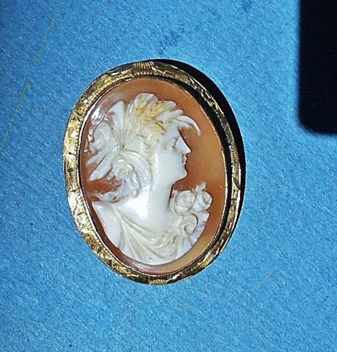SALE 10K Cameo Antique 10 KT Gold Cameo Marked, Hand Carved Shell