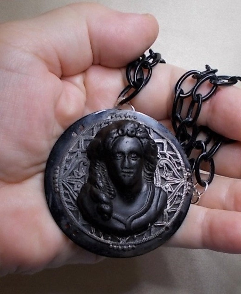 Antique Gutta Percha Black Mourning Cameo Elaborate Thick Face Etsy