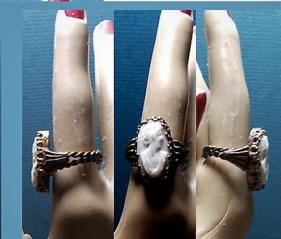 SALE 1 Shell Cameo Ring  Large Brass VictorianW. … - image 1
