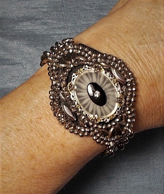 SALE 1920s Camphor Glass Onyx Bracelet on Victoria