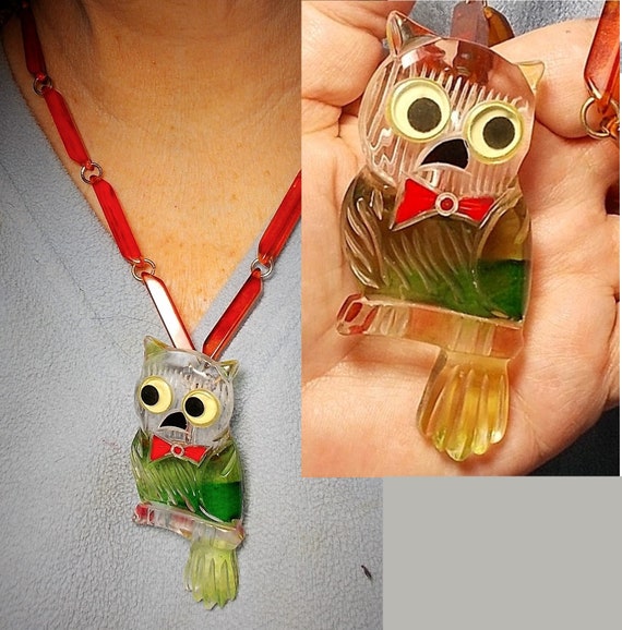 Antique Large Bakelite Owl Googly Eyes 1940s Bakel