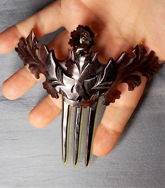 SALE 1880 Victorian Acorn Hair Comb Hand Carved D… - image 3