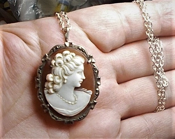 Sterling Hand Carved Shell Cameo, 1 1/2" Beauty w… - image 2