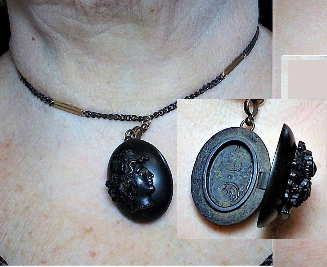 1 Gutta Percha Cameo Locket Rare Carved VICTORIAN Antique Etsy