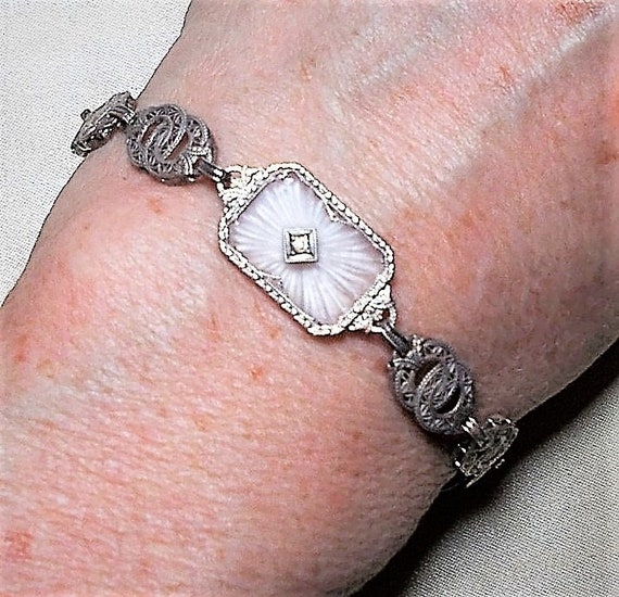 1920s Double Wedding Ring Camphor Glass Bracelet … - image 4