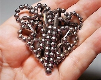 SALE Victorian Heart Buckle Pin French STEEL Faceted Diamond Cut Art Nouveau Heart Swirl Buckle Option of Belt, Brooch/Pendant, Heart Cameo