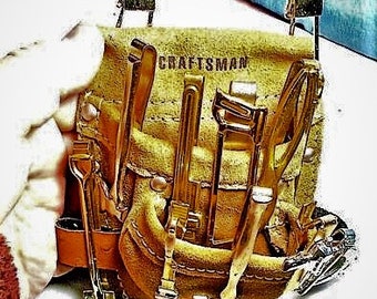 Tools Tie Bar Clasps Chatelaine 10 Figural Gold, Silver Plated Tools, Unisex Vintage "Craftsman, Swank, & Buyer" Real LEATHER TOOL BELT