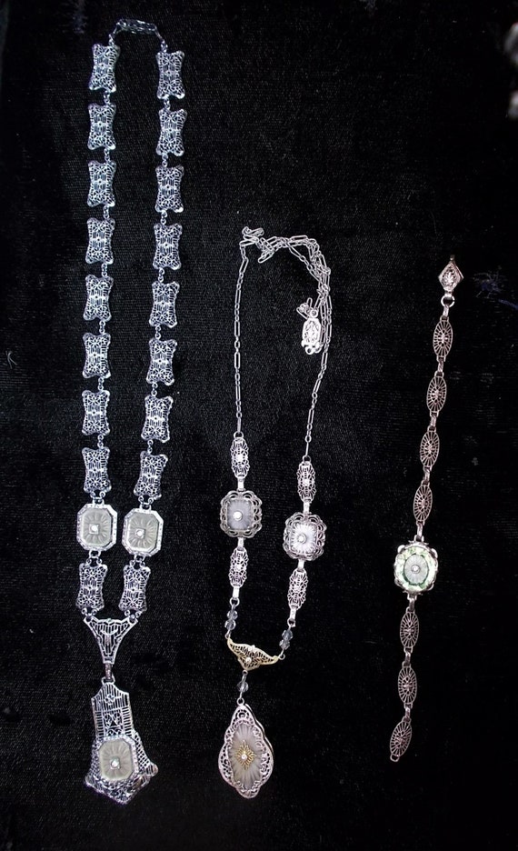 1920s 3 Piece CAMPHOR GLASS Necklace 3 Marquise &… - image 7