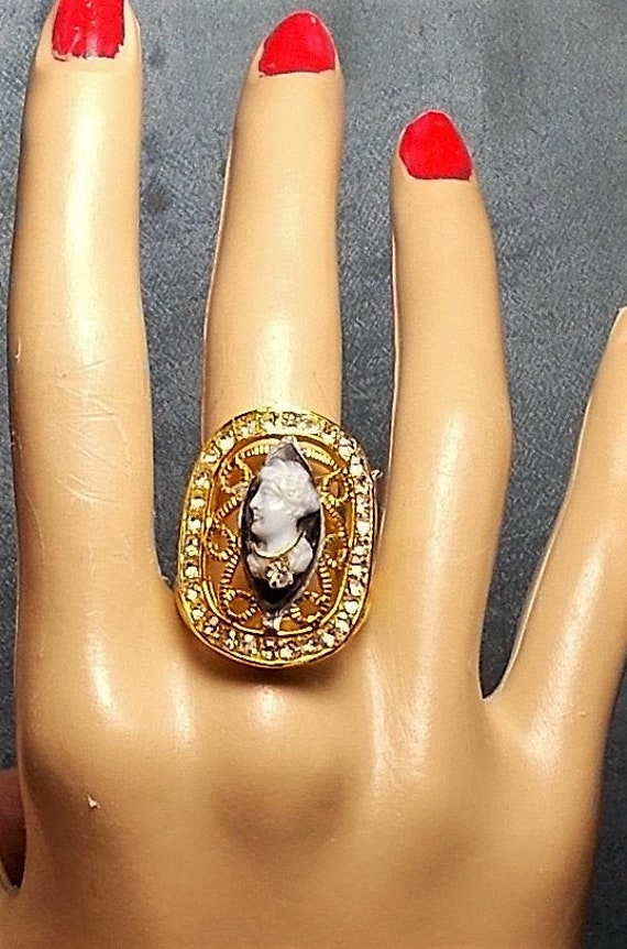 SALE Black Sardonyx Habille Cameo RING Electroplat