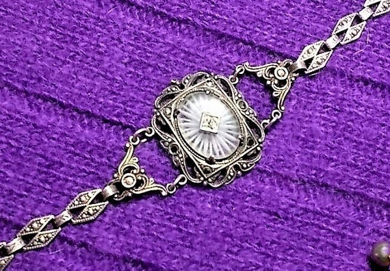 SALE 1920 Marcasite Camphor Glass Bracelet w/ Dia… - image 3