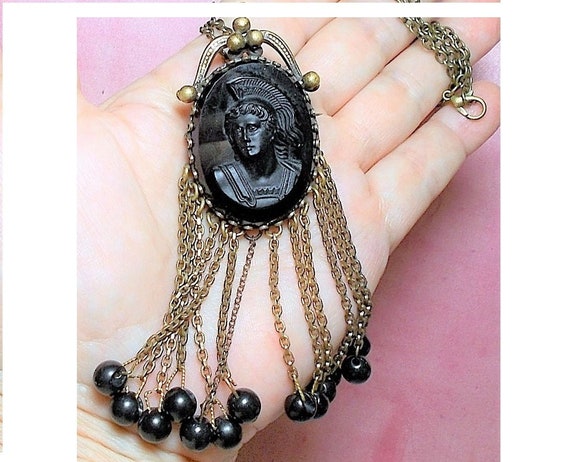 SALE Black ATHENA Cameo NECKLACE 1930 Female Warr… - image 1