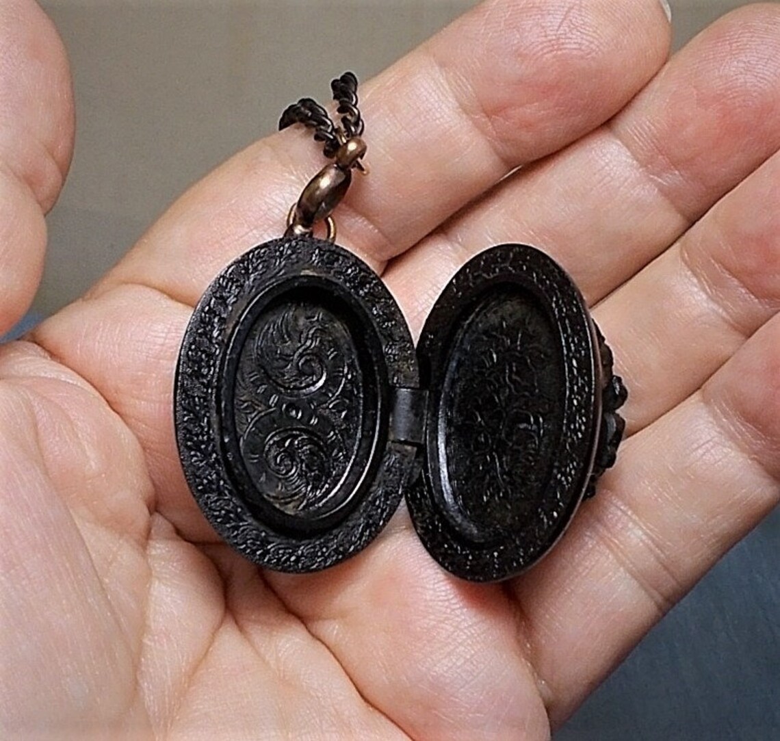 1 Gutta Percha Cameo Locket Rare Carved VICTORIAN Antique Etsy