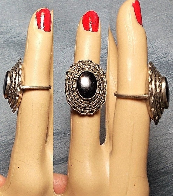 SALE Marcasite Ring 1940s Large Sterling (marked) 