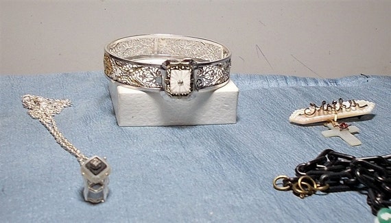 Camphor Glass Bracelet Silver & Gold Plated Open … - image 8