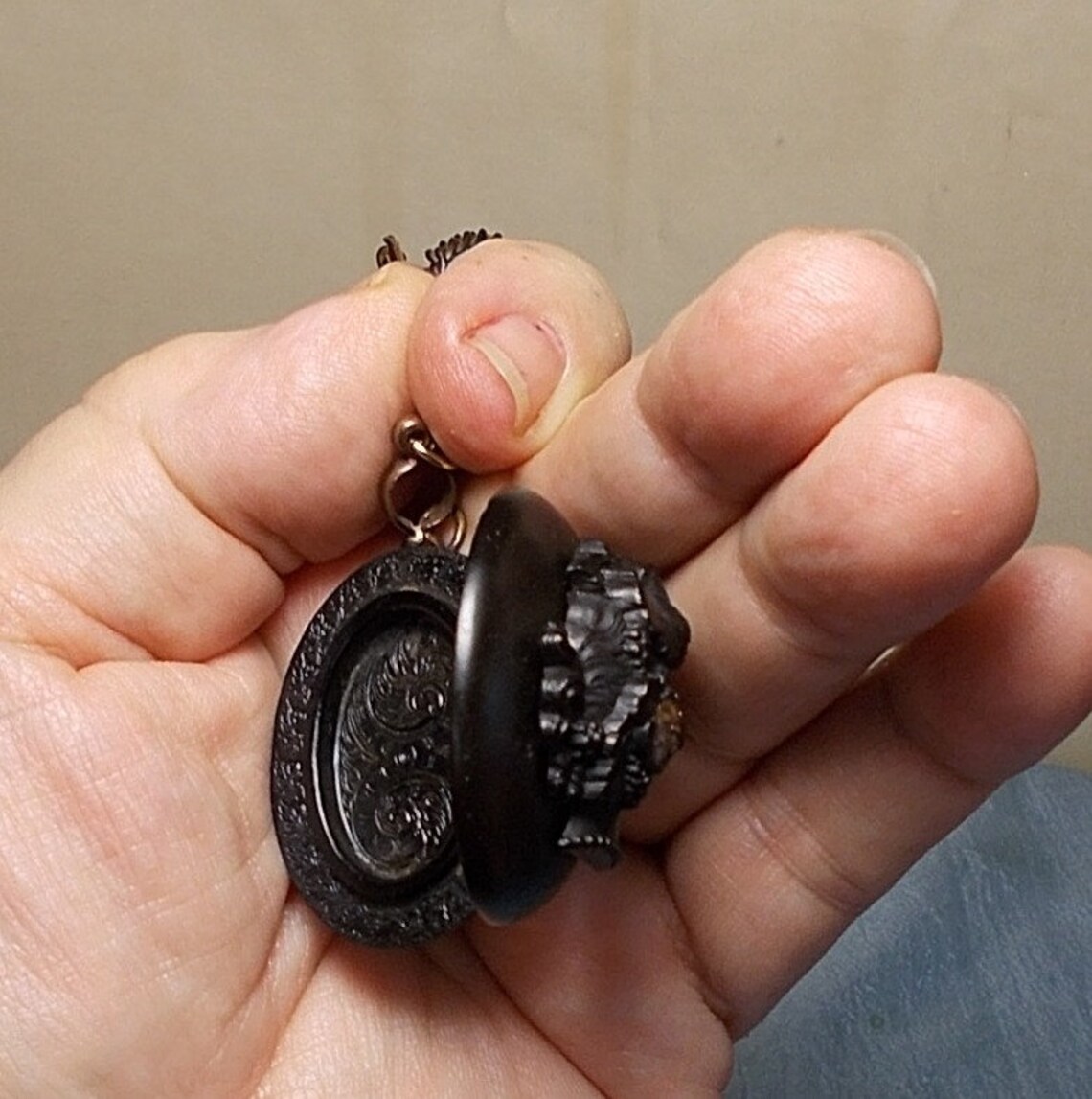 1 Gutta Percha Cameo Locket Rare Carved VICTORIAN Antique Etsy
