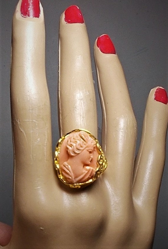 Coral Cameo RING Antique Coral Cameo Genuine Pink… - image 2