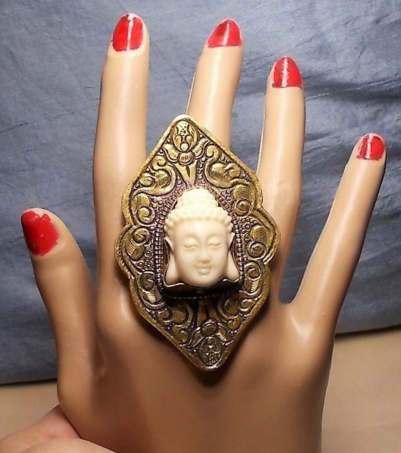 SALE HUMONGOUS Tibetan Buddha RING 2 3/4" w/ Off … - image 1