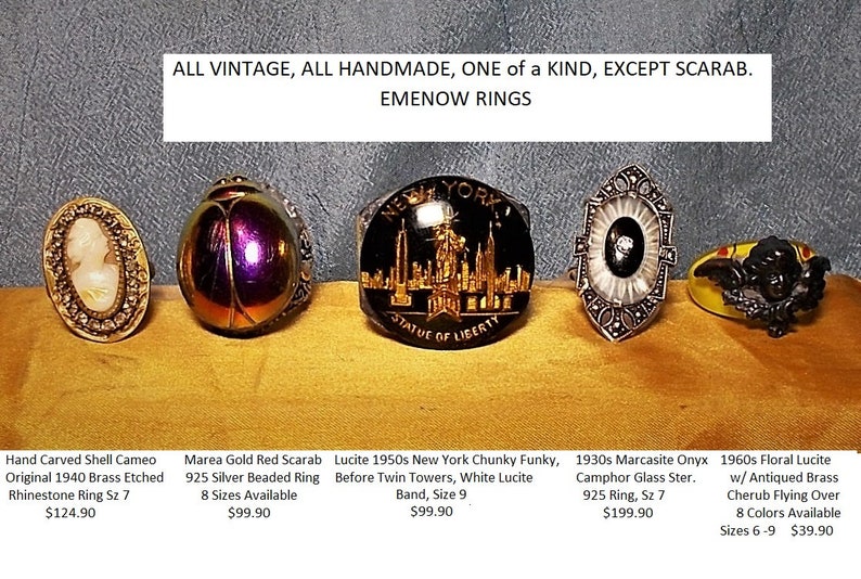 /& Unique Chunky Size 9 Great Gift Only 99.90 1 Lucite 1950s New York Ring 3D Gilded Statue of Liberty Reminisce Ellis Island Ring Funky