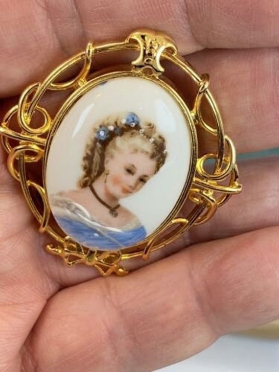 1930 Limoges French Painted Porcelain Cameo in Ar… - image 1