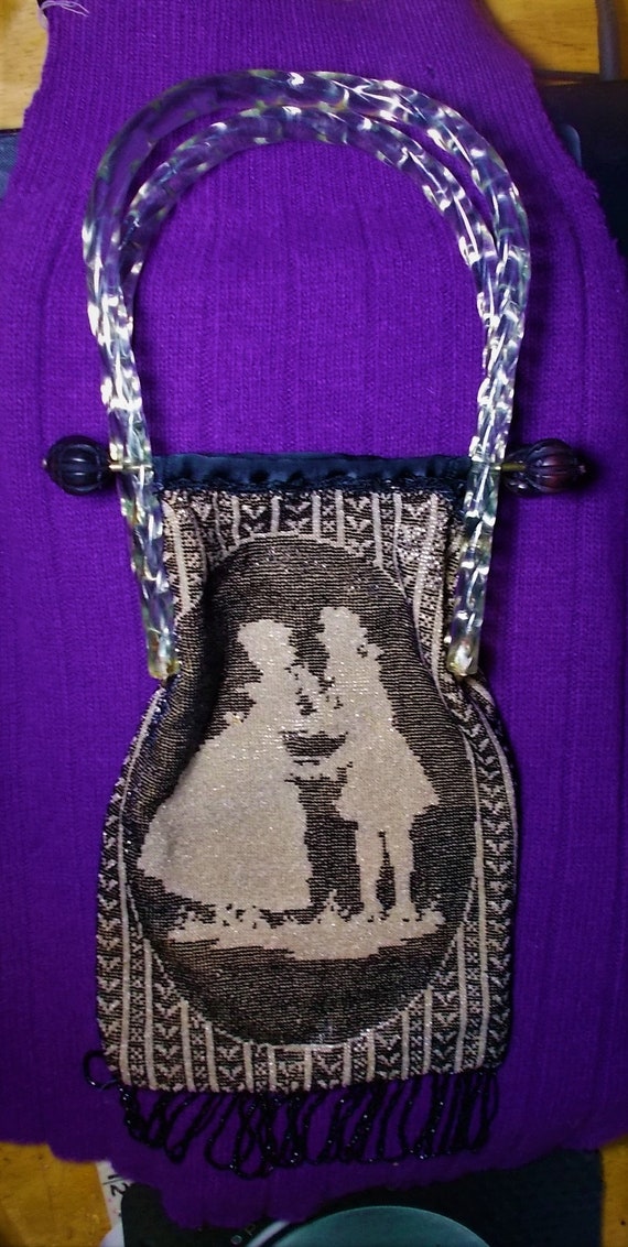 SALE Antique Micro Beaded Purse Courting Couple S… - image 10