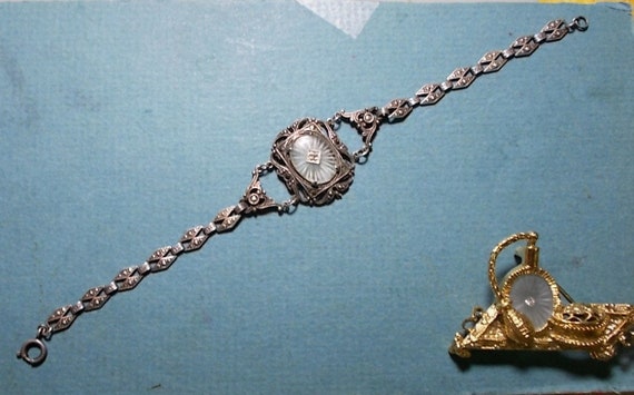 SALE 1920 Marcasite Camphor Glass Bracelet w/ Dia… - image 6