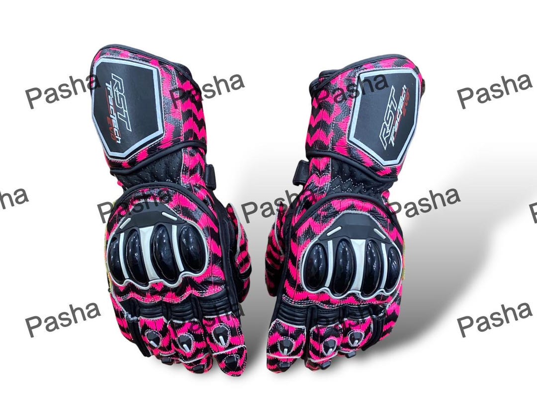 Pink Rst Gear RST Pro Motorcycle Racing Gloves – Pink & Black With Hard Knuckle Armor ...